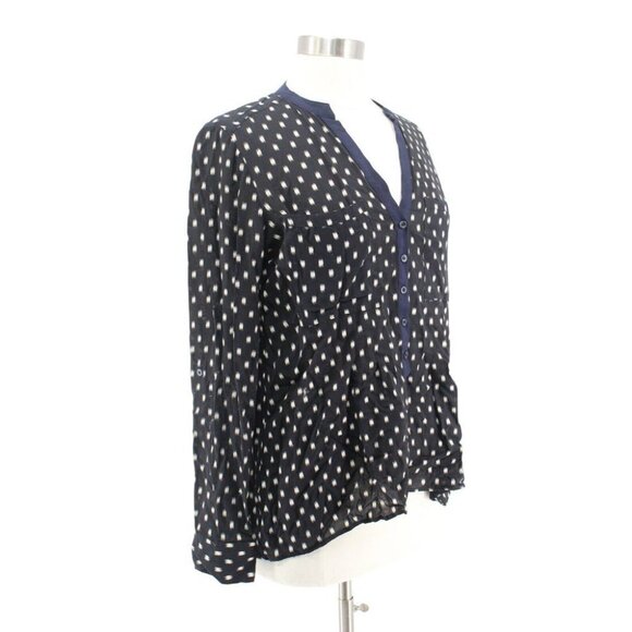 Anthropolgie Vanessa Virginia Blue White Half Button Down Shirt Size 8 - Picture 2 of 5